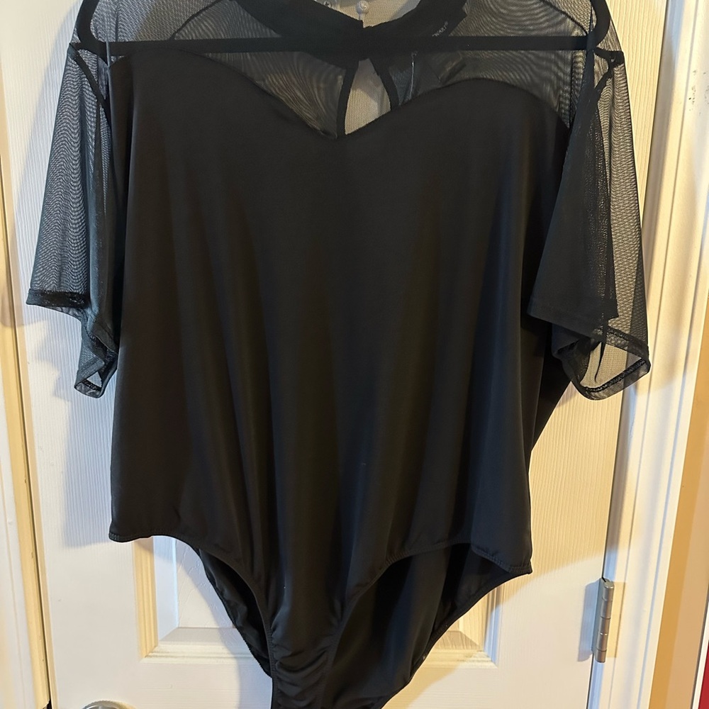 Ashley Stewart Black Mesh Overlay Bodysuit